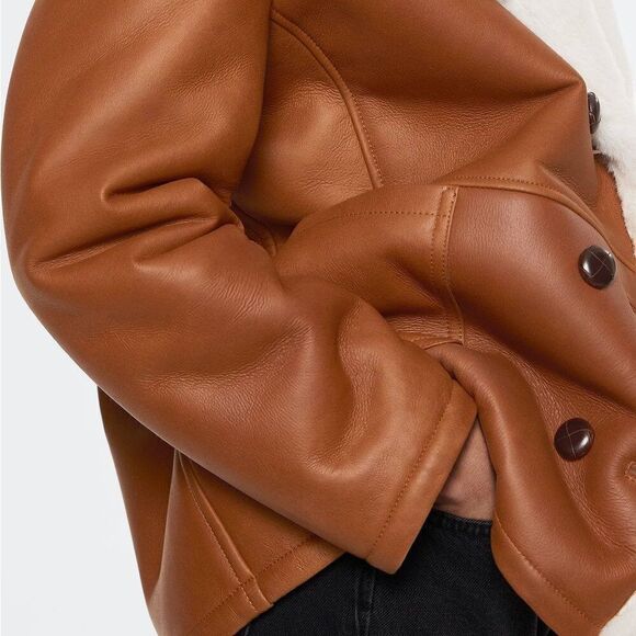 Mango Genuine Leather Shearling Lined Jacket - Picture 13 of 17